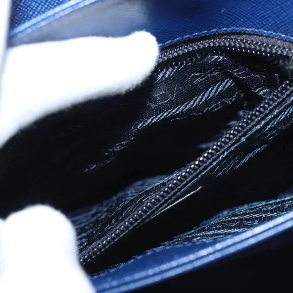 PRADA Shoulder Bag Safiano Leather Blue Gold Auth 121634 - Picture 12 of 16